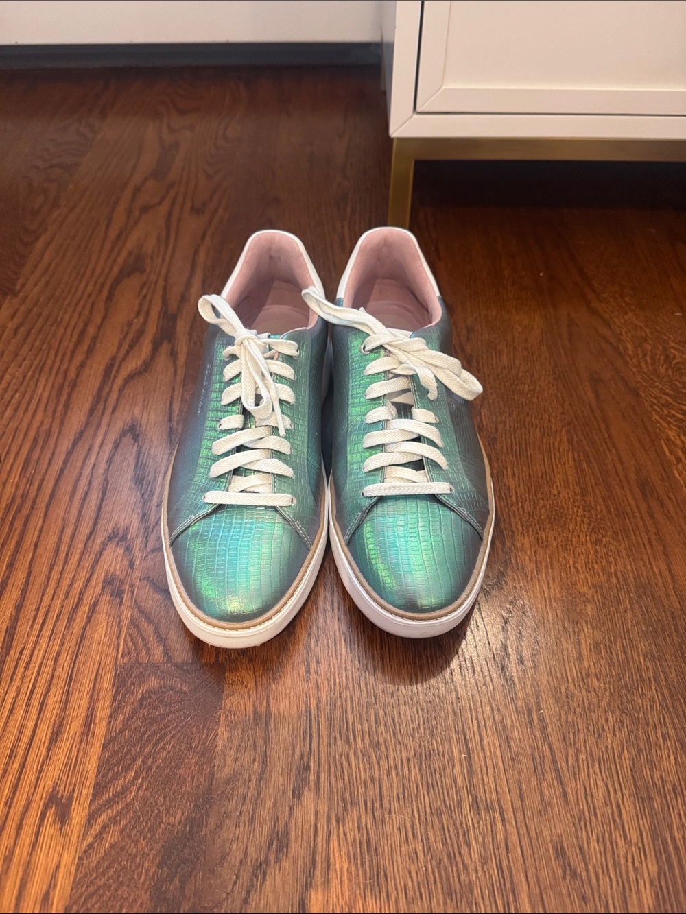 Cole Haan Iridescent Green Low-Top Sneakers with Pink Lining
